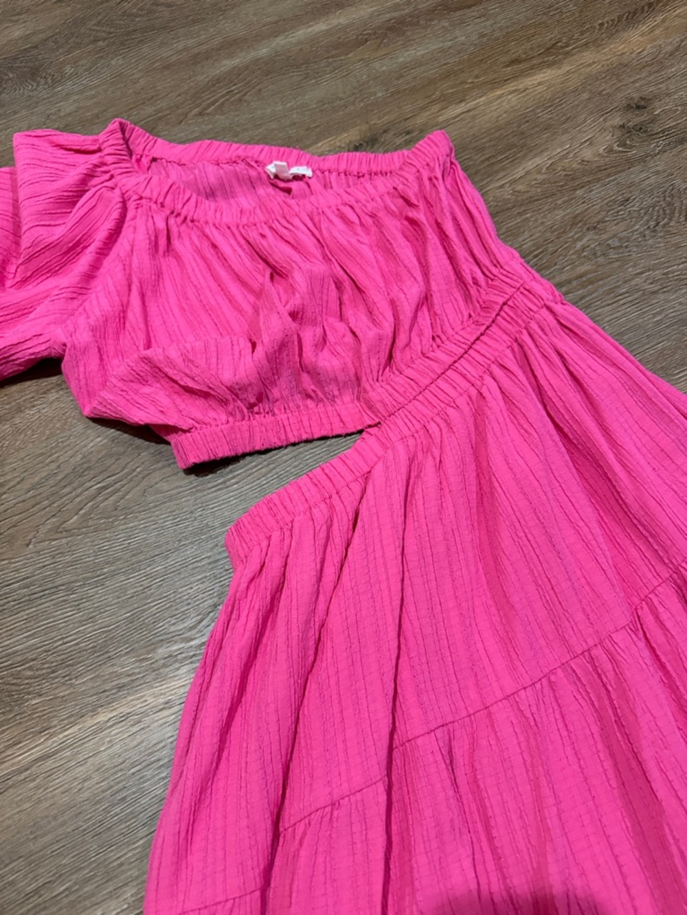 THML Tropical Destination Tiered One-Shoulder Pink Maxi Dress with Cutout - Picture 9 of 9